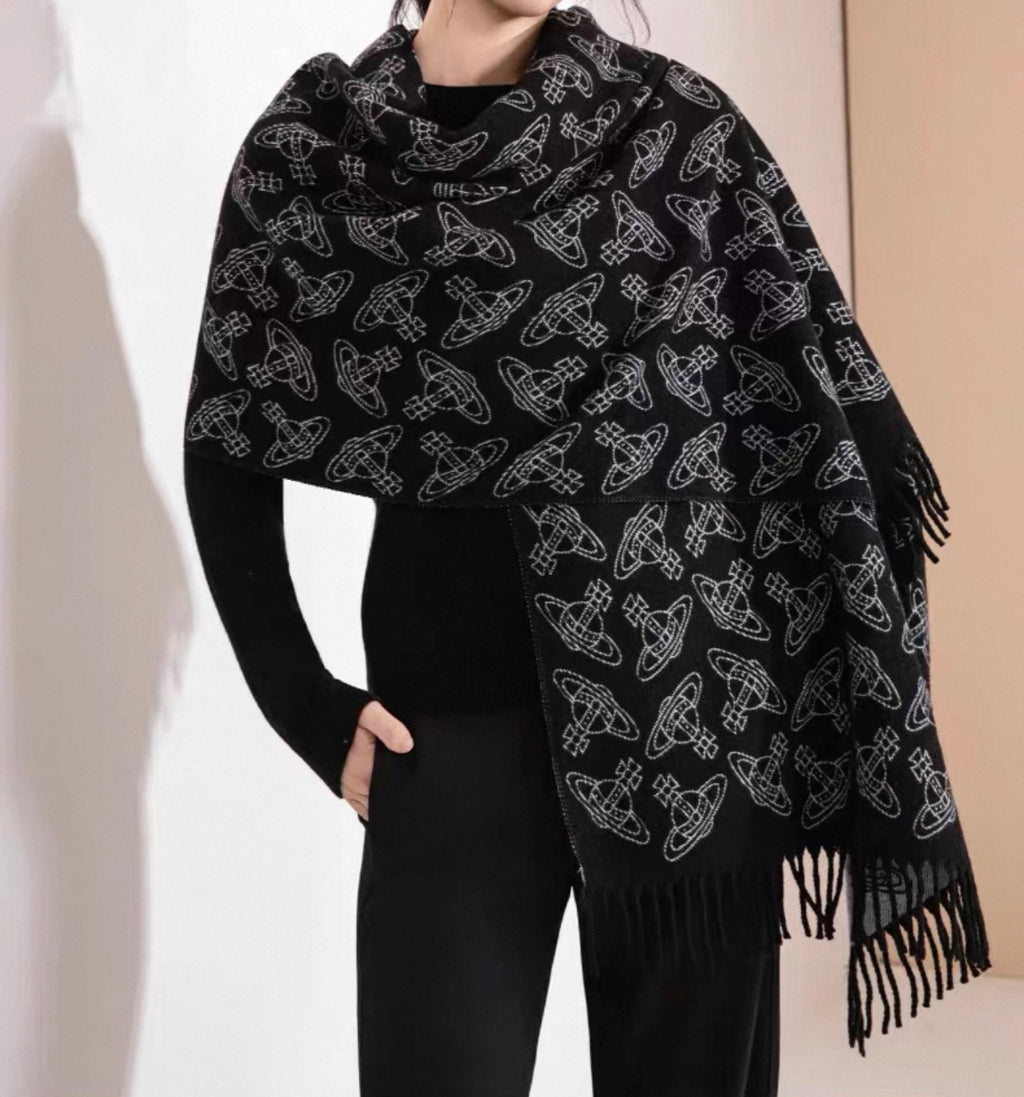VW Double Side Allover Orb Print Scarf - Dark Gray