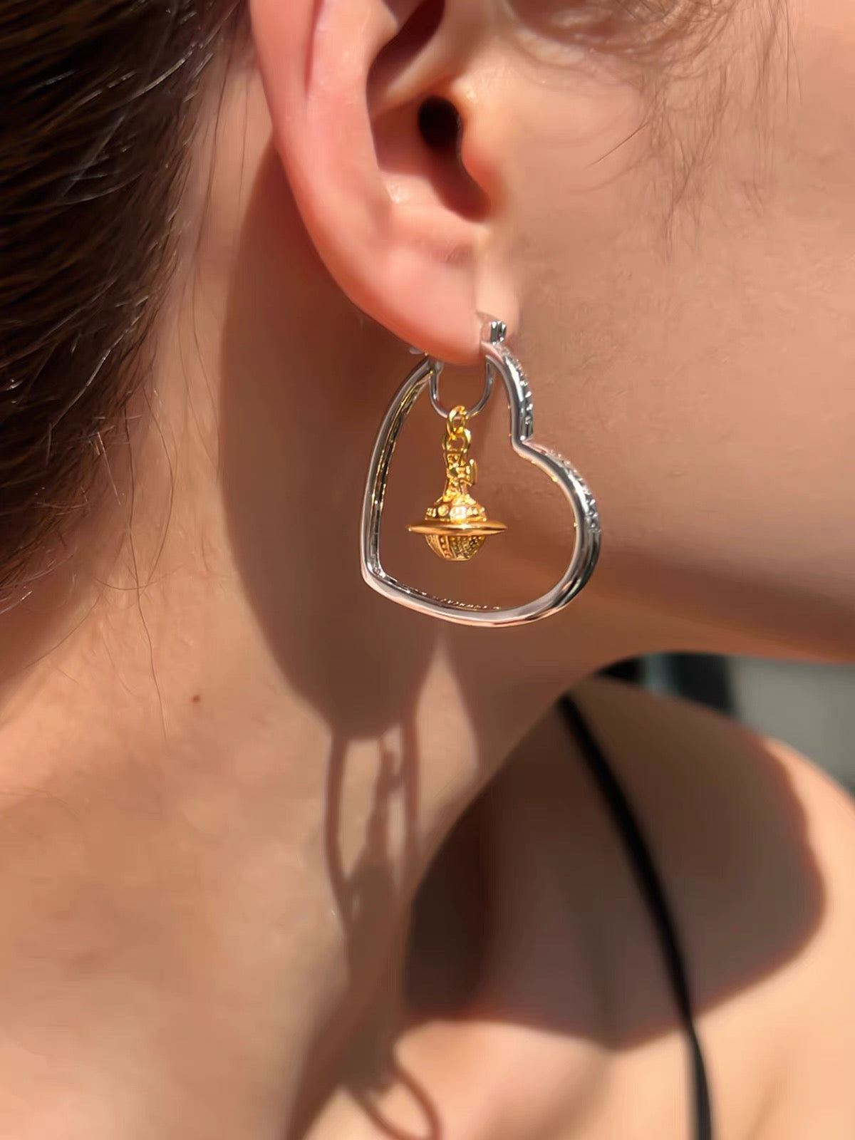 VW Heart Orb Hoop Earrings