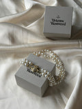 VW Two Row Pearl Bas Relief Choker - Gold