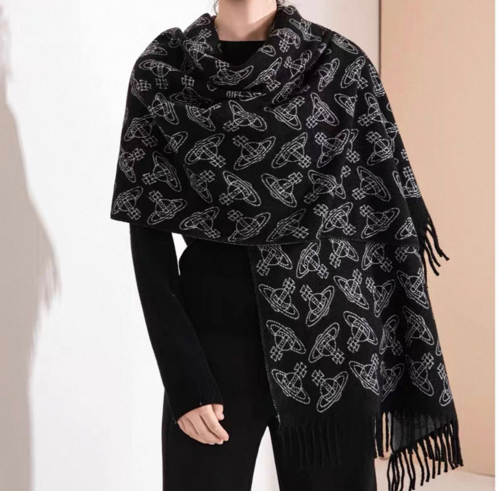 VW Double Side Allover Orb Print Scarf - Dark Gray