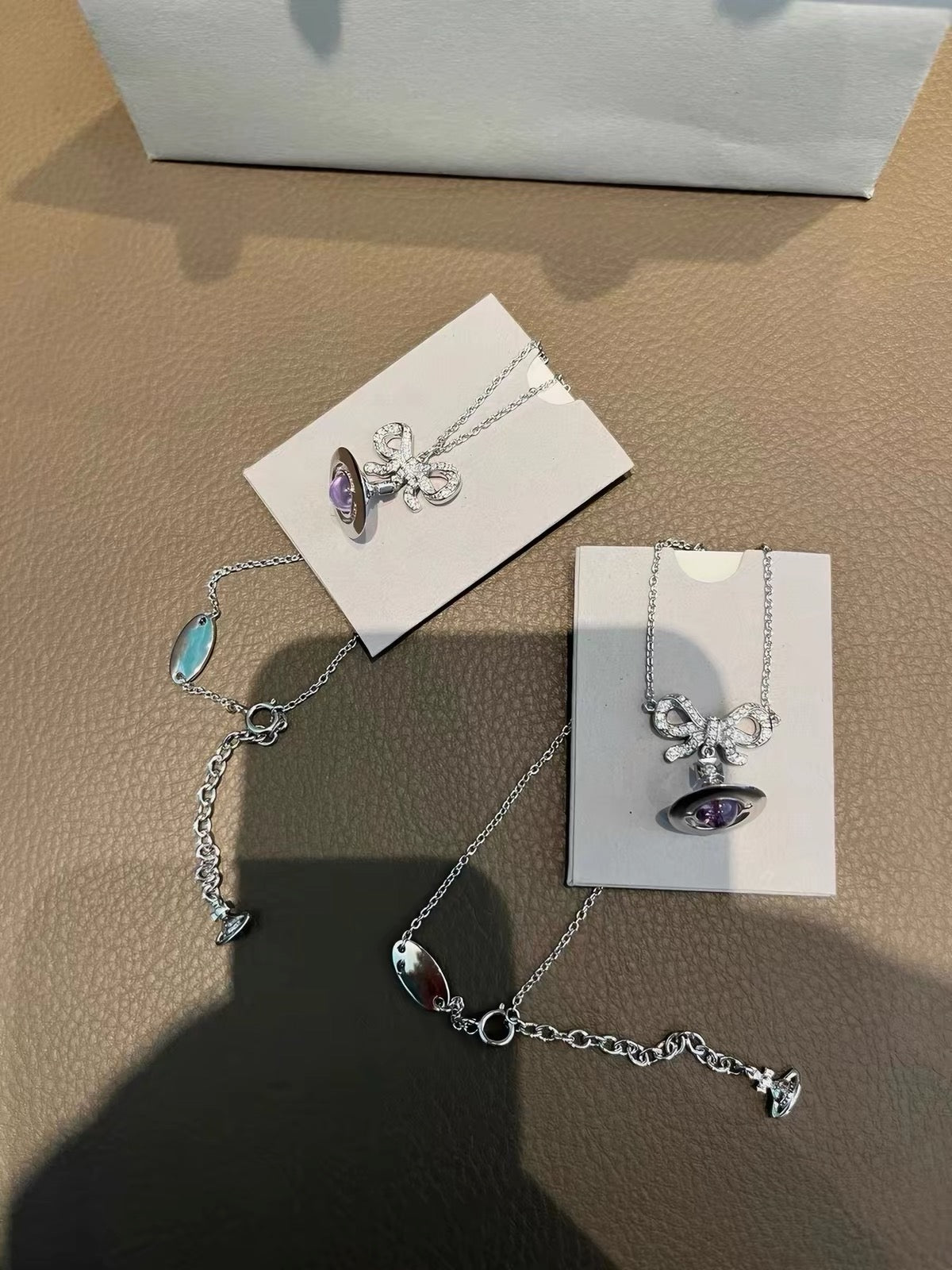 VW Ribbon Orb Pendant Necklace - Lavender
