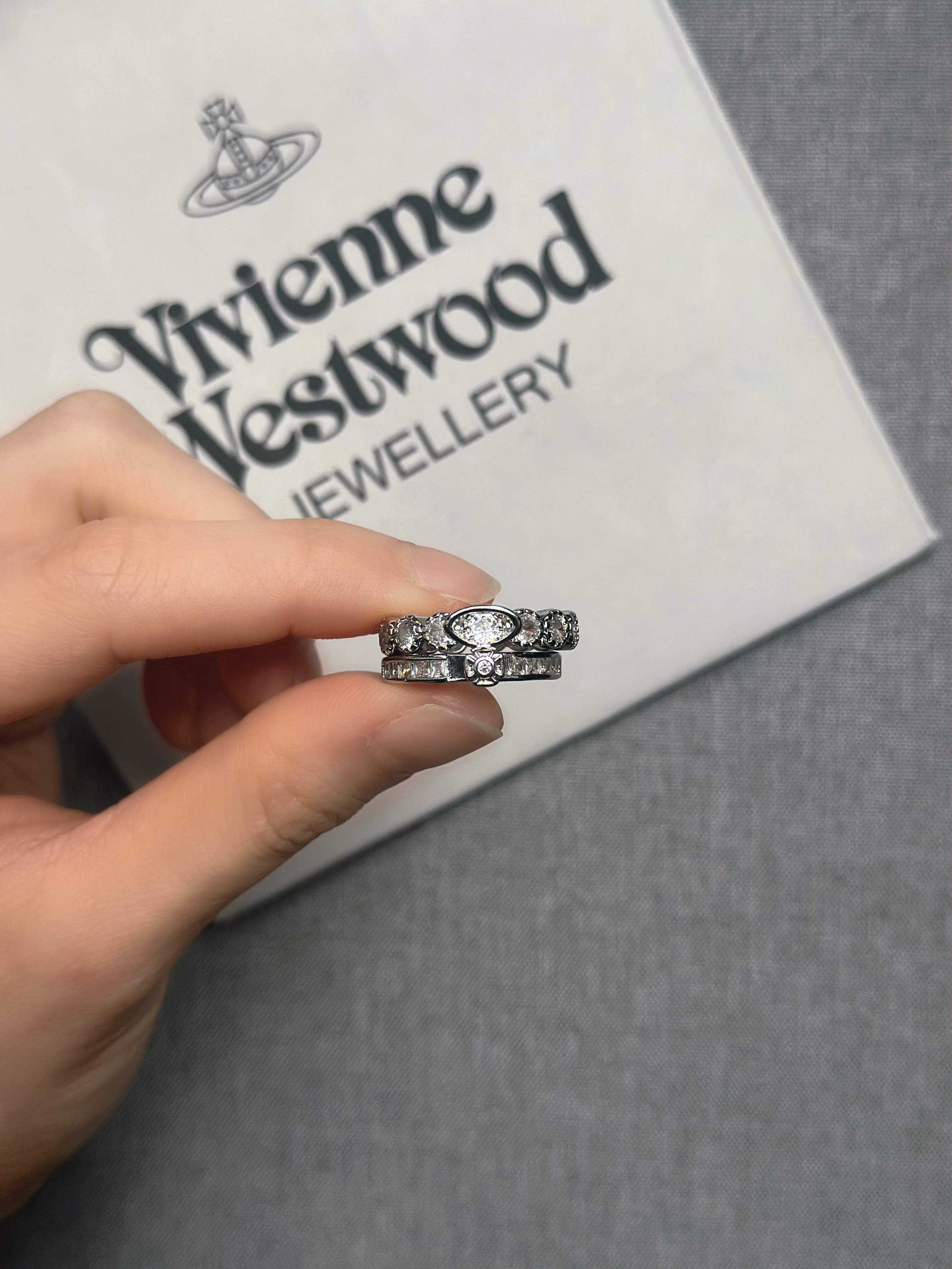 Vivienne Westwood Grace Bas Relief Ring – Silver Crystal Orb Ring | Designer-Inspired Adjustable Band | Elegant Y2K Jewelry Gift for Her