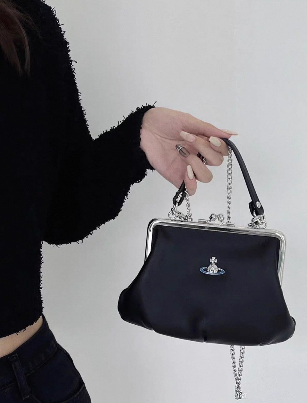 VW Granny Frame Purse - Black (Colourful Orb)