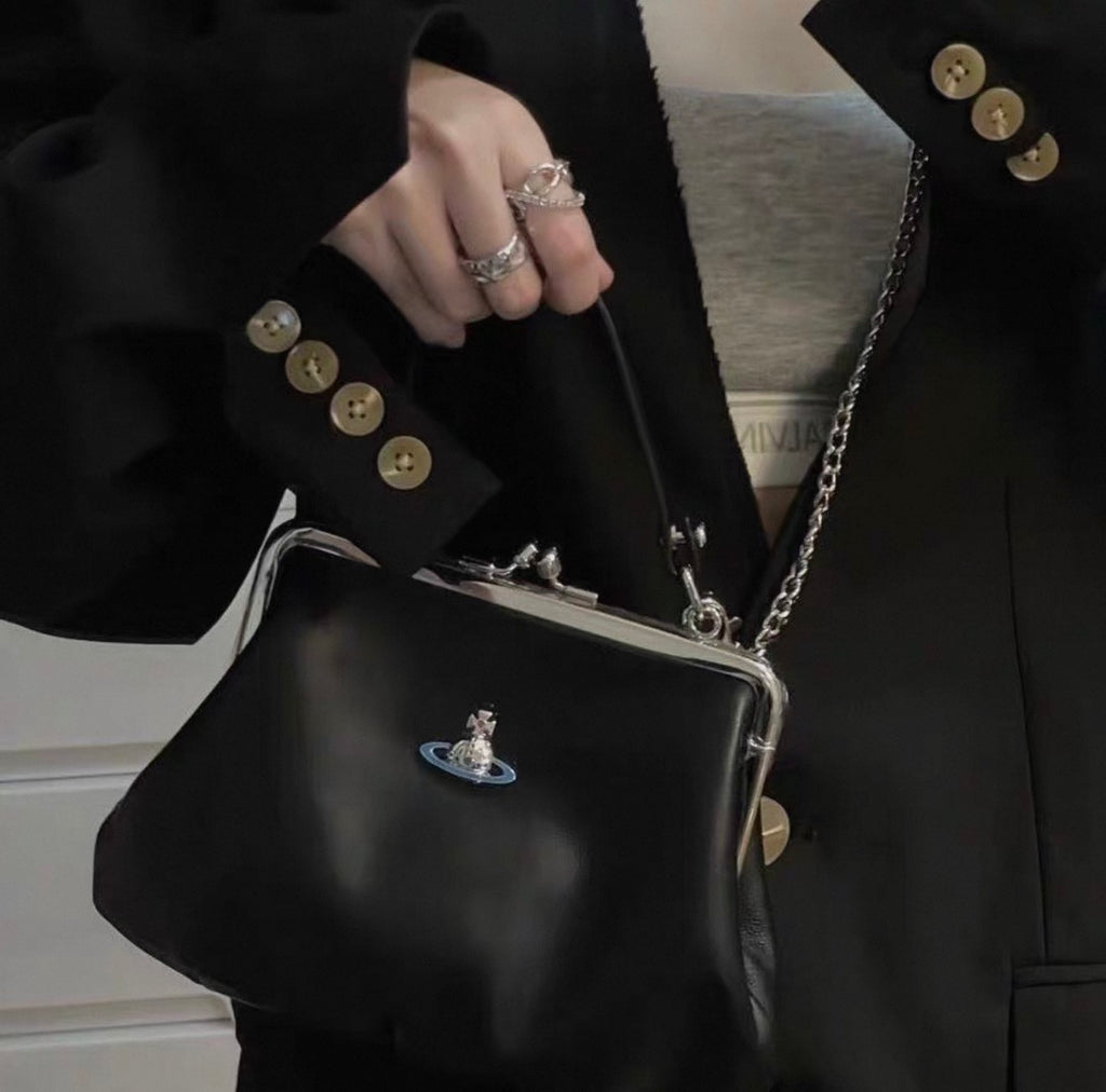VW Granny Frame Purse - Black (Colourful Orb)
