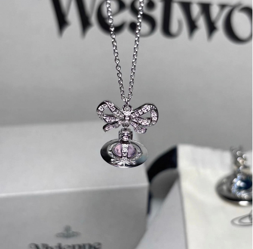 VW Ribbon Orb Pendant Necklace - Lavender