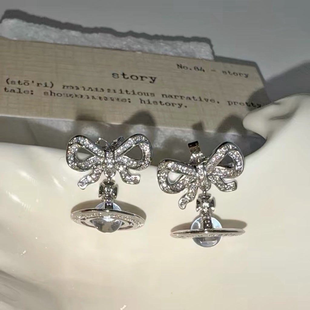 VW Ribbon Orb Drop Earrings - Silver