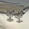 VW Ribbon Orb Drop Earrings - Silver
