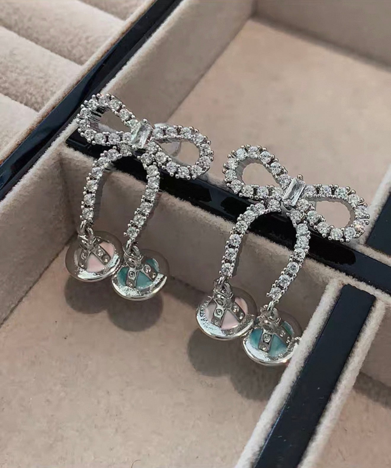 VW Ribbon Orb Drop Earrings