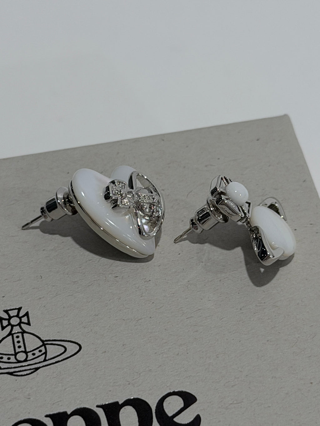 Boucles d'oreilles Duo Cœur et Orbe VW - Blanc