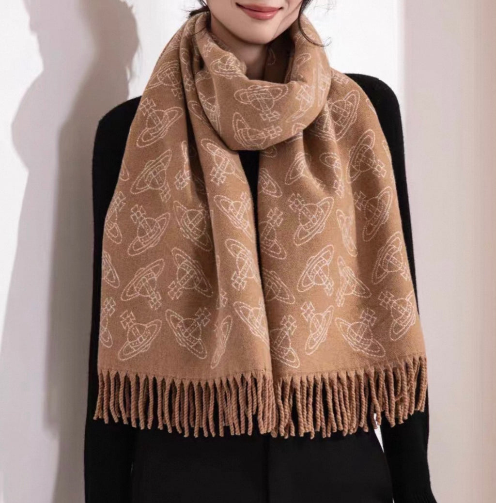 VW Double Side Allover Orb Print Scarf - Brown