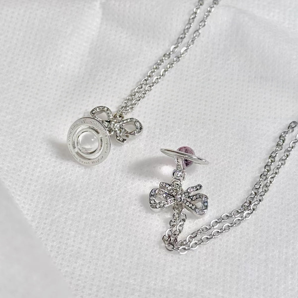 VW Ribbon Orb Pendant Necklace - Lavender