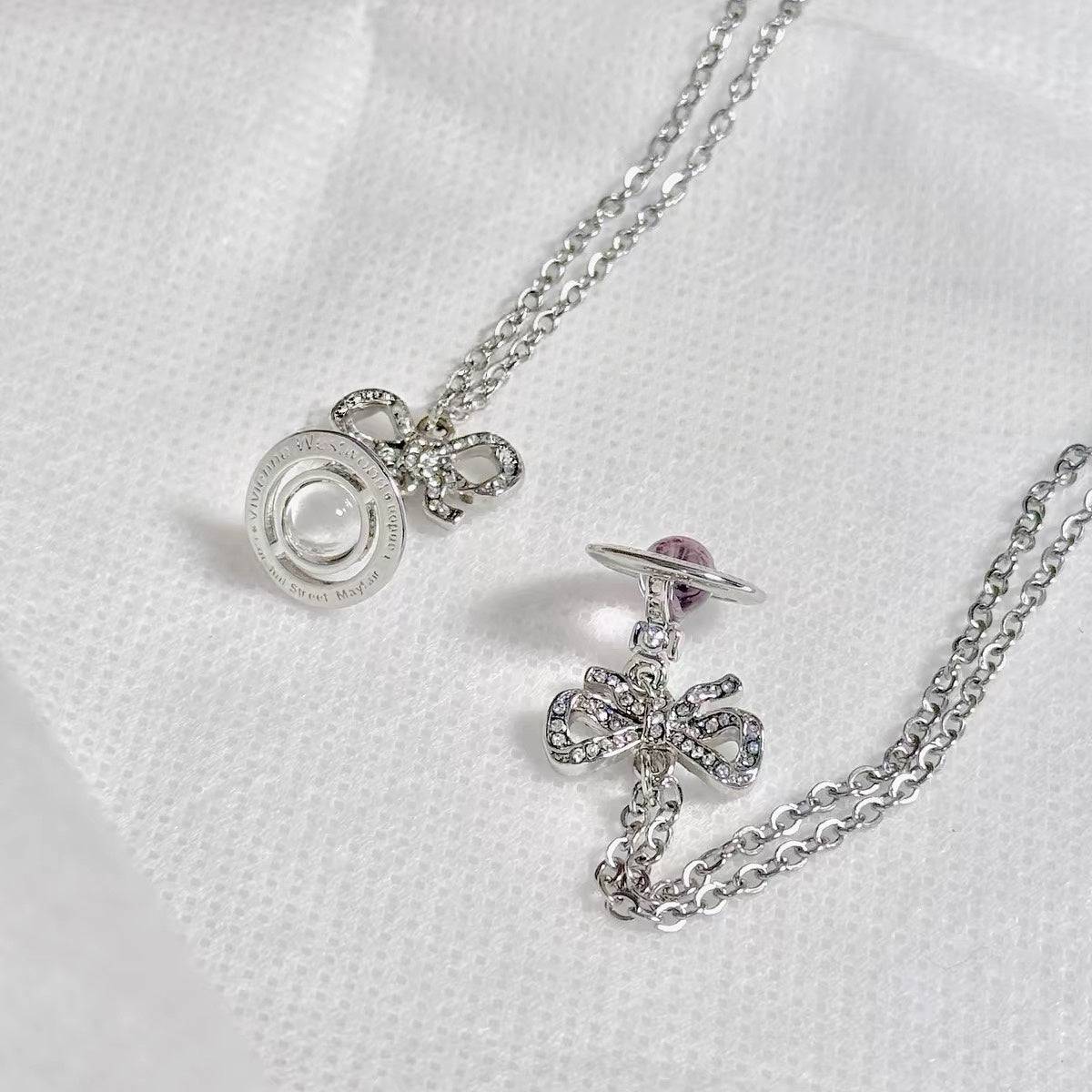 VW Ribbon Orb Pendant Necklace - Lavender
