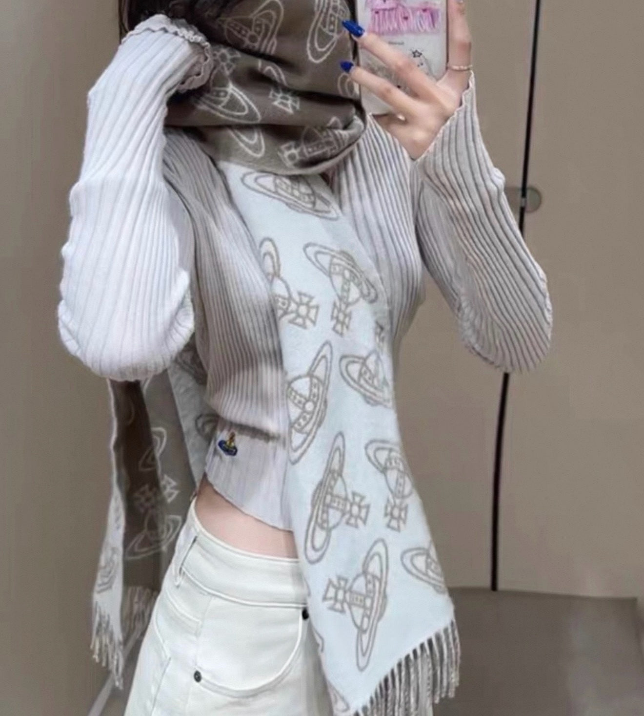 VW Double Side Allover Orb Print Scarf - Grey