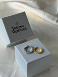 VW Crystal Orb Double Ring - Gold
