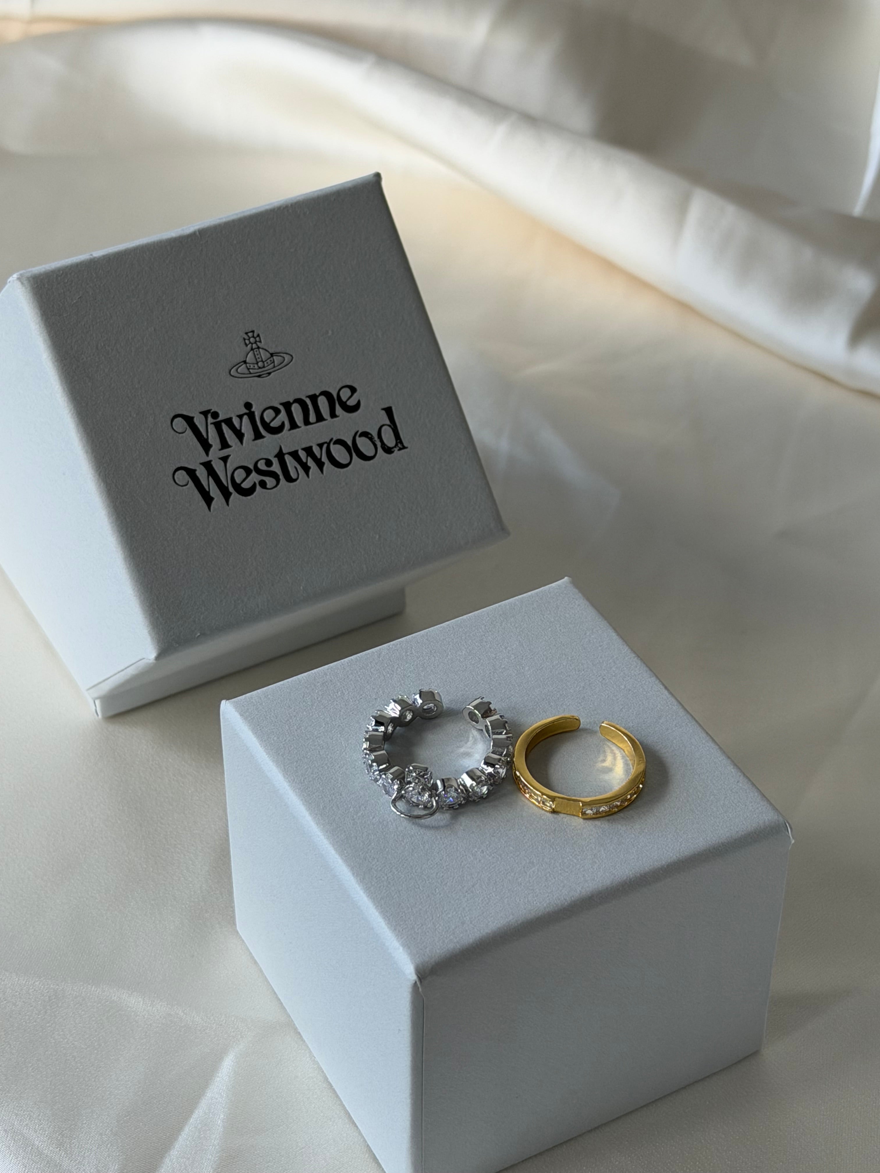 VW Crystal Orb Double Ring - Gold
