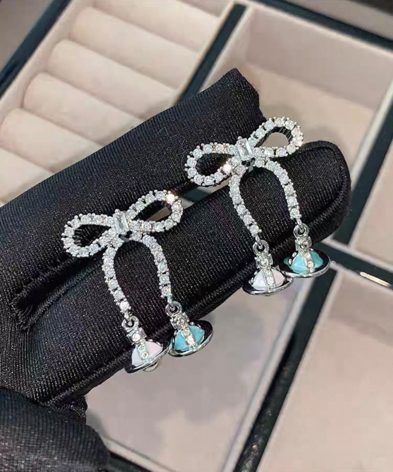 VW Ribbon Orb Drop Earrings