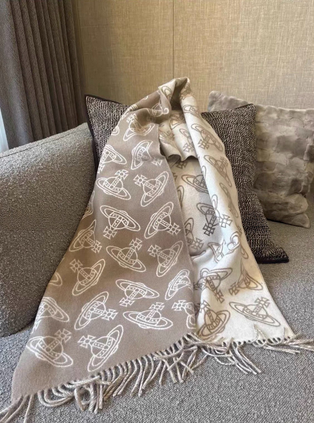 VW Double Side Allover Orb Print Scarf - Beige
