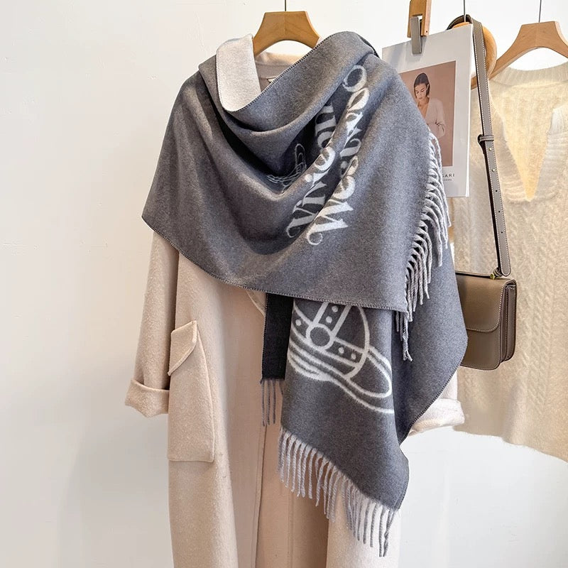 VW Single Orb And Lettering Scarf - Grey
