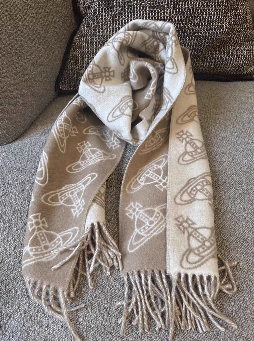 VW Double Side Allover Orb Print Scarf - Beige