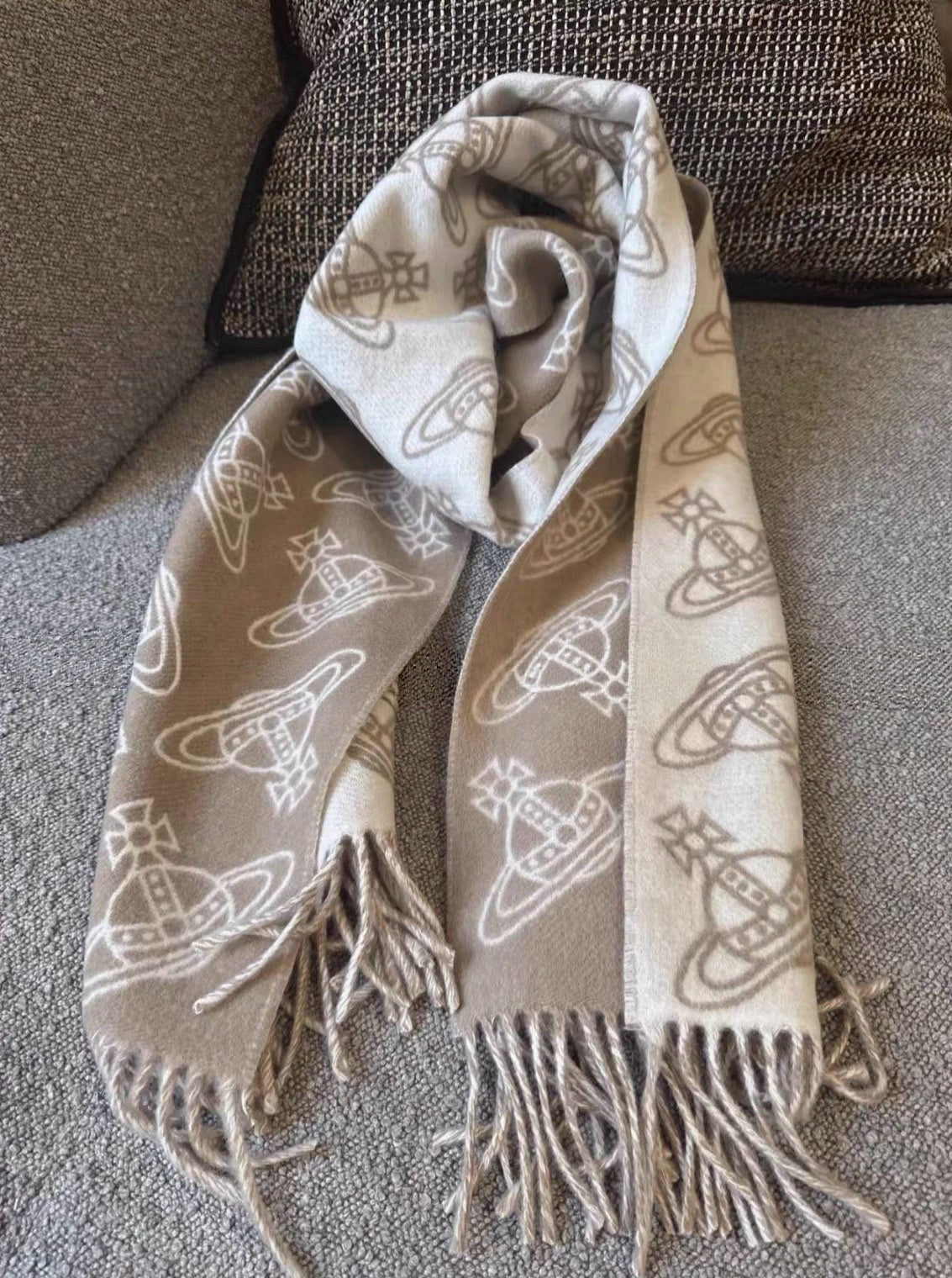 VW Double Side Allover Orb Print Scarf - Beige