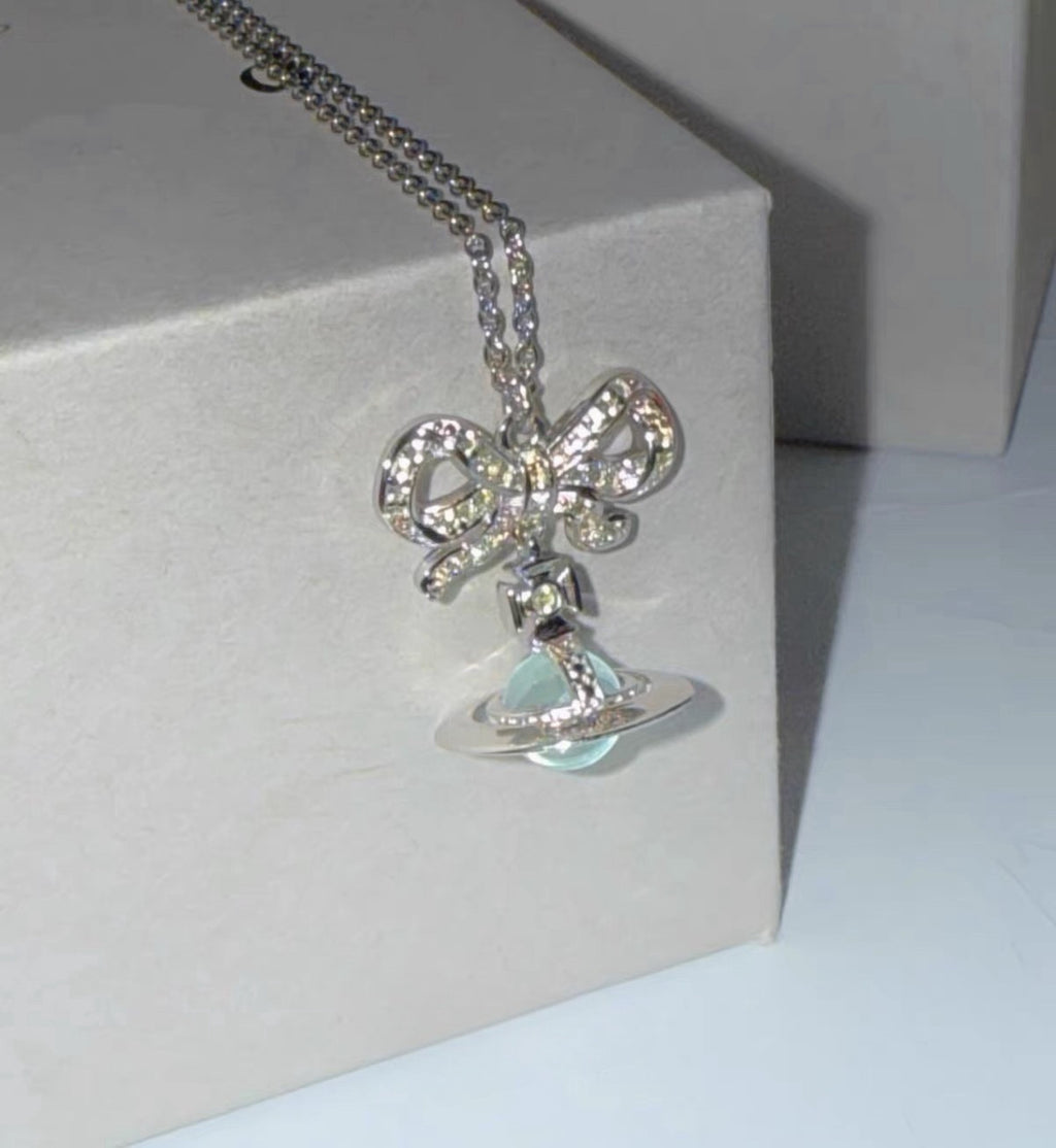 VW Ribbon Orb Pendant Necklace - Blue