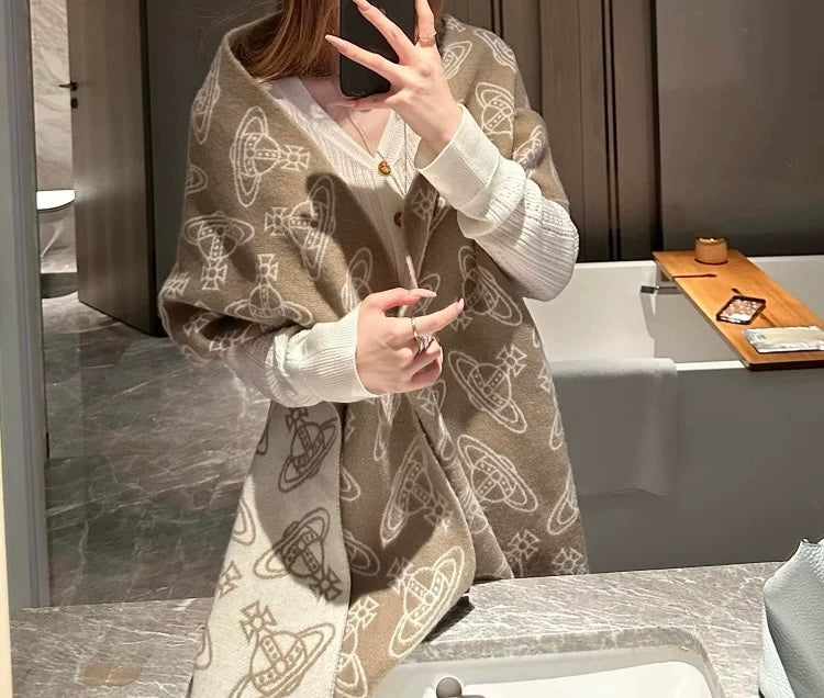 VW Double Side Allover Orb Print Scarf - Beige
