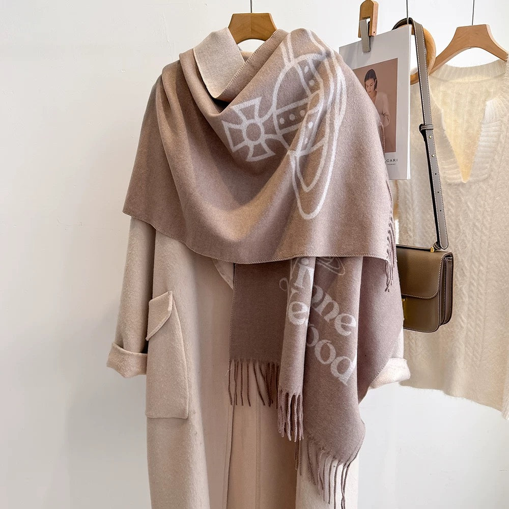 VW Single Orb And Lettering Scarf - Beige