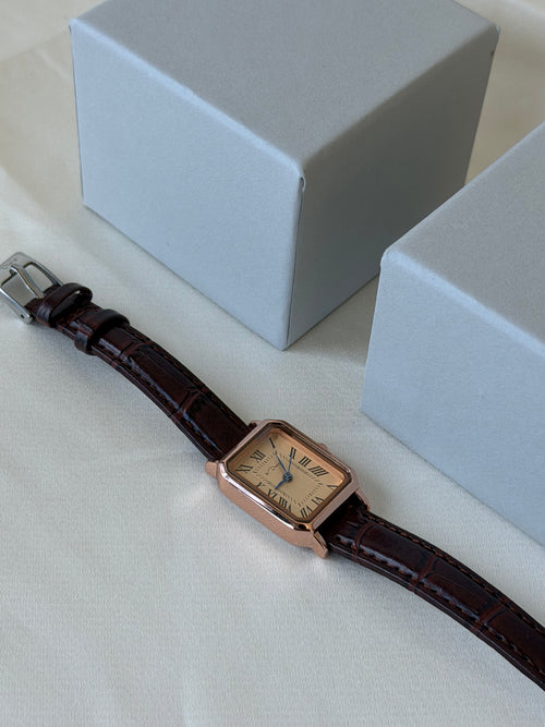 Vintage Roman Square Watch - Brown