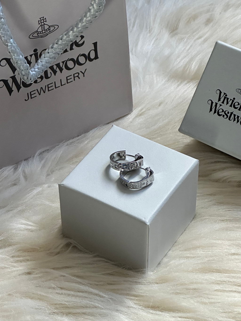 VW Orb Engraved Text Earrings - Silver