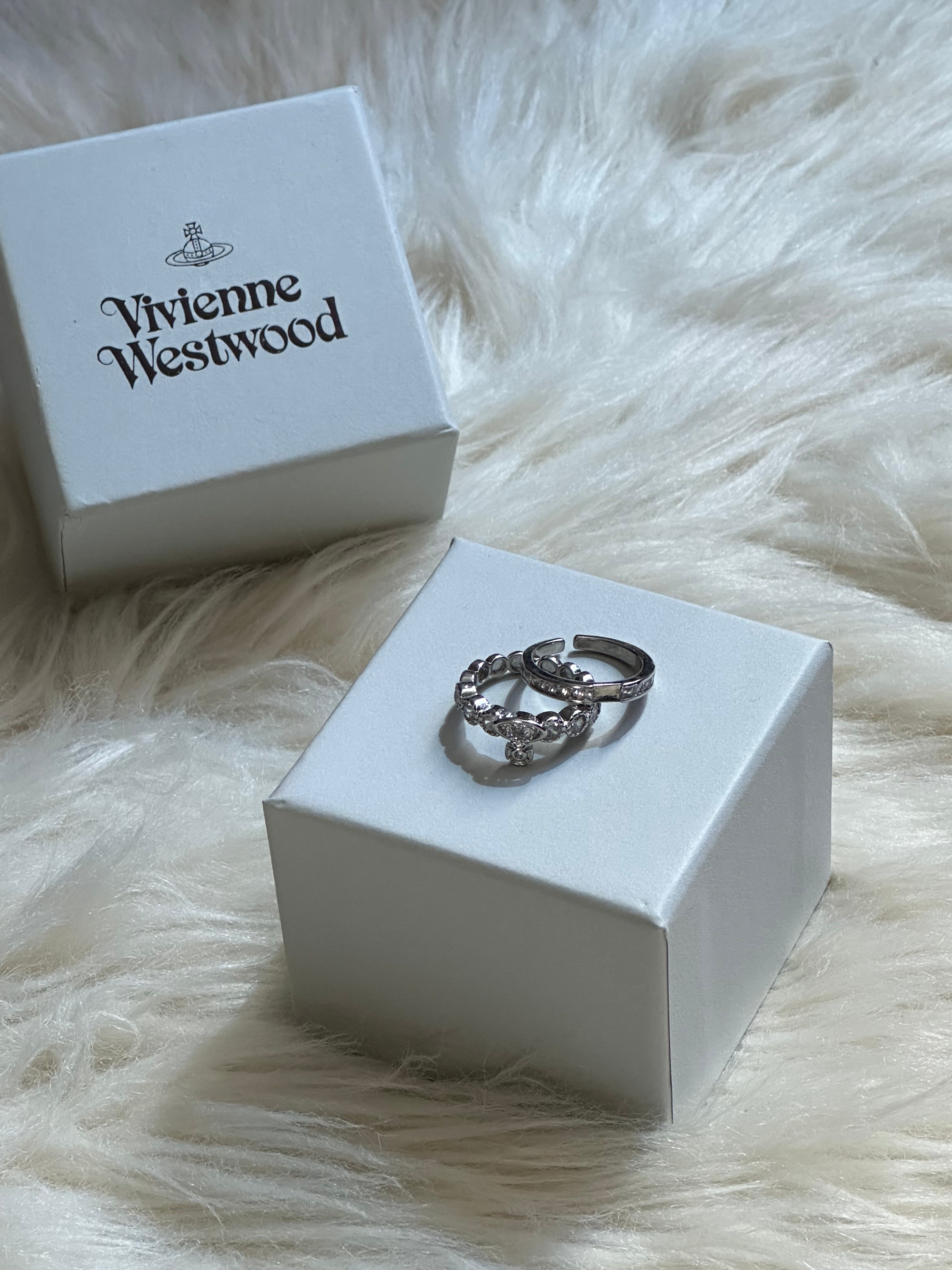 VW Crystal Orb Double Ring - Silver