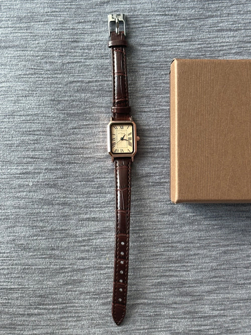Vintage Roman Square Watch - Brown