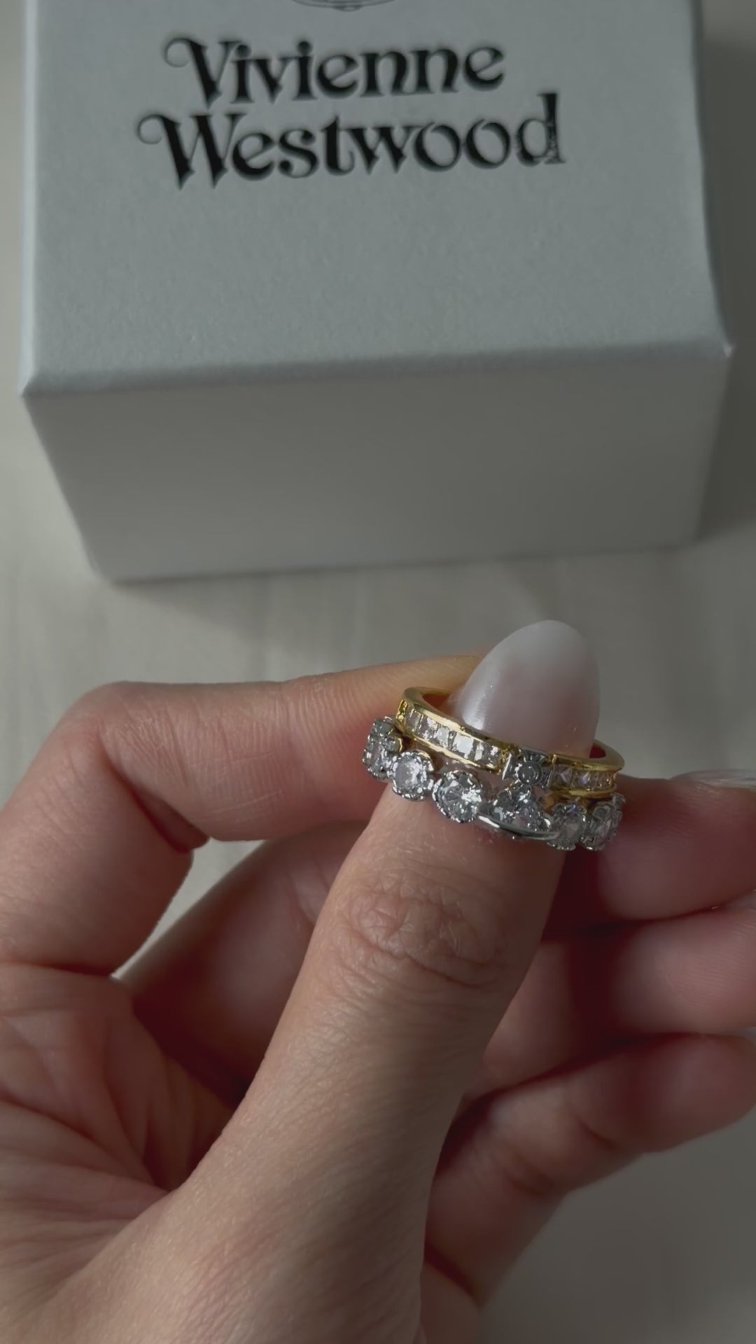 VW Crystal Orb Double Ring - Gold