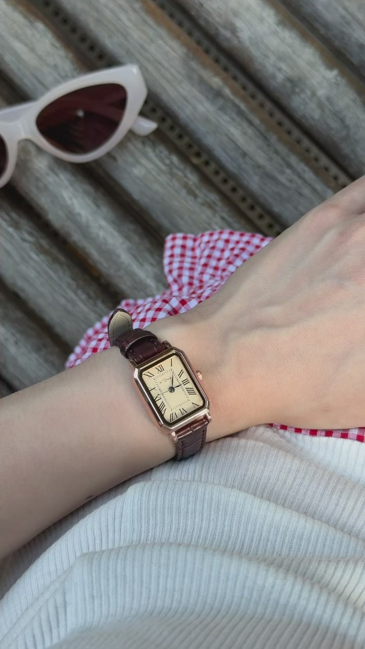 Vintage Roman Square Watch - Brown